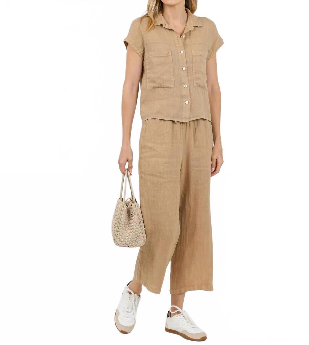NEW ELLIOTT LAUREN effie short sleeve linen shirt in macchiato